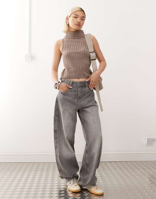 COLLUSION ribbed roll neck in chocolate brown, 3 of 4