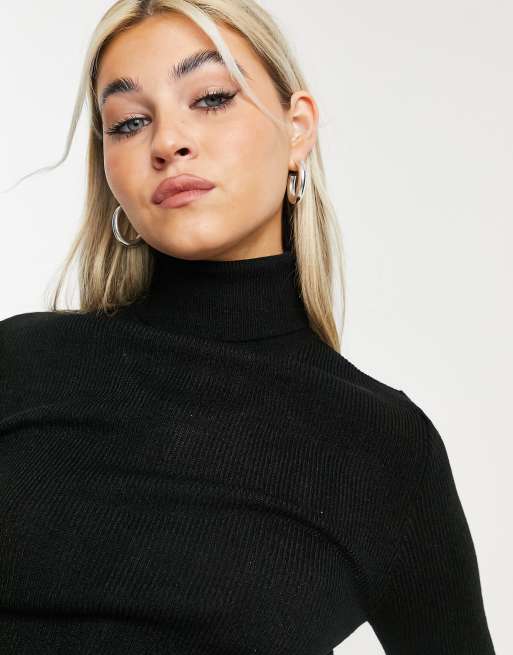 Black ribbed polo neck sale