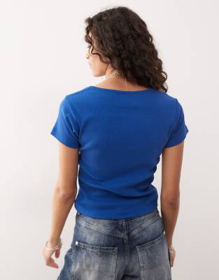 Collusion Ribbed Short Sleeve Square Neck Top