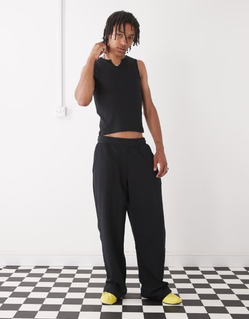 COLLUSION ribbed singlet in black with notch, 2 of 4