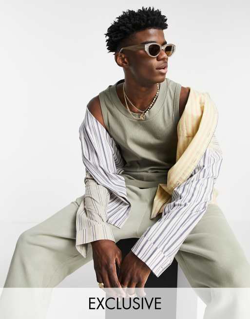 COLLUSION ribbed singlet in khaki