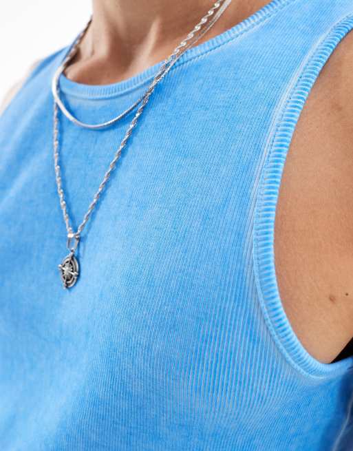 COLLUSION ribbed singlet with oil wash in blue, 3 of 4