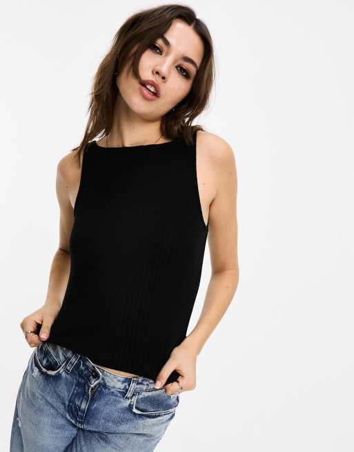 COLLUSION ribbed slash neck tank top in black