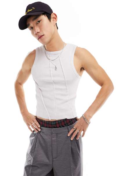 COLLUSION ribbed slim fit exposed seam vest in washed ecru - view 1