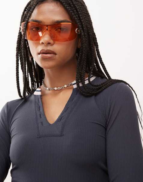 COLLUSION ribbed sporty long sleeve top in navy - view 1