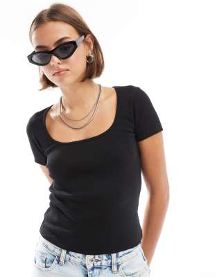 Collusion Ribbed Square Neck Top In Gray