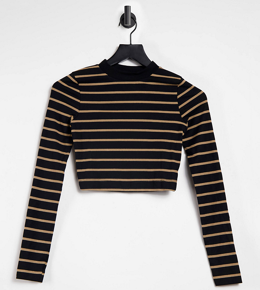 COLLUSION ribbed striped long sleeve top in black