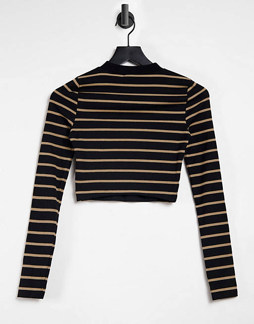 Menagerry sutil Leer COLLUSION ribbed striped long sleeve top in black | ASOS