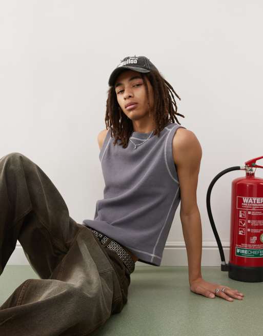 COLLUSION ribbed tank top in gray 