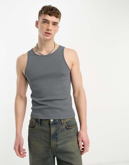 COLLUSION ribbed tank top in slate gray