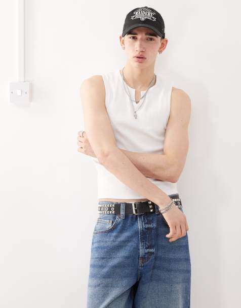 COLLUSION ribbed tank top in white with notch detail - view 1