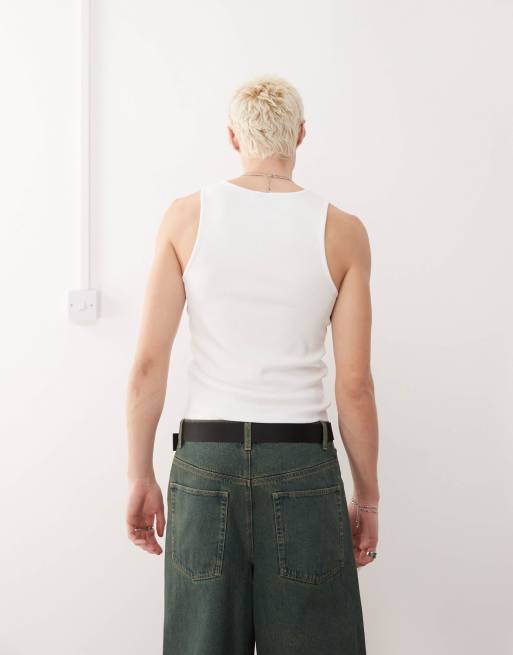 COLLUSION ribbed tank top in white 