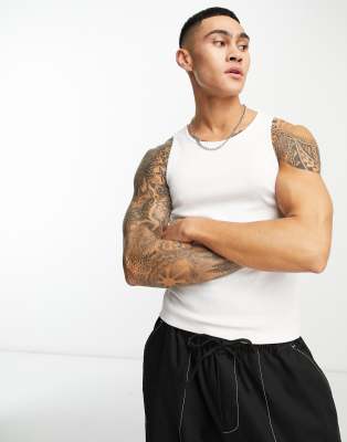 Collusion Ribbed Tank Top In White In White