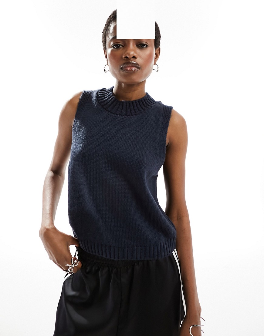 COLLUSION ribbed turtle neck knitted tank in navy