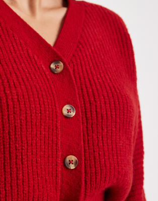 Collusion Ribbed V-neck Chunky Cardigan In Red