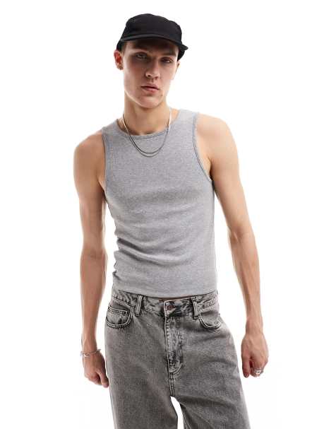 COLLUSION ribbed vest in grey marl - view 1