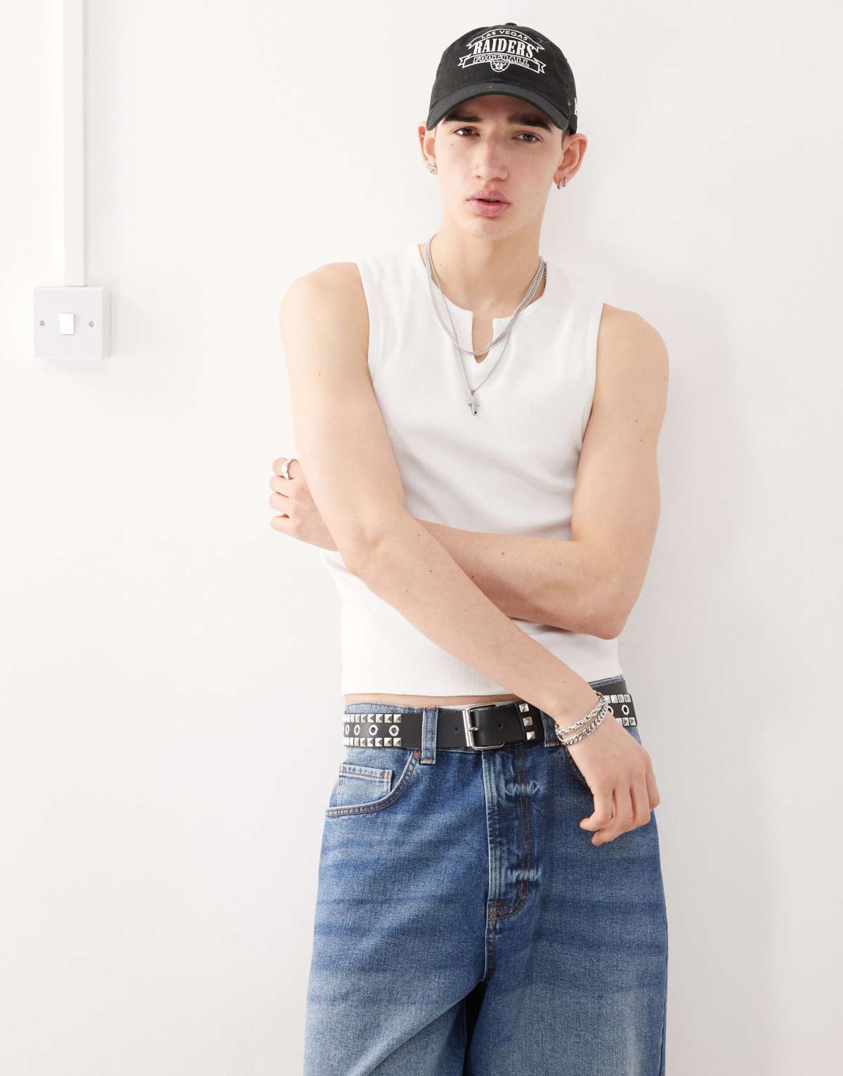 COLLUSION Ribbed vest in white with notch detail