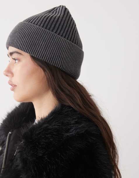COLLUSION ribbed washed beanie in charcoal - view 1