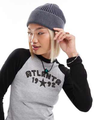 Collusion Ribbed Washed Beanie In Navy
