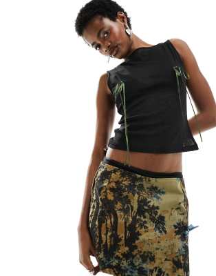 COLLUSION ribbon trim slash neck singlet in black | ASOS