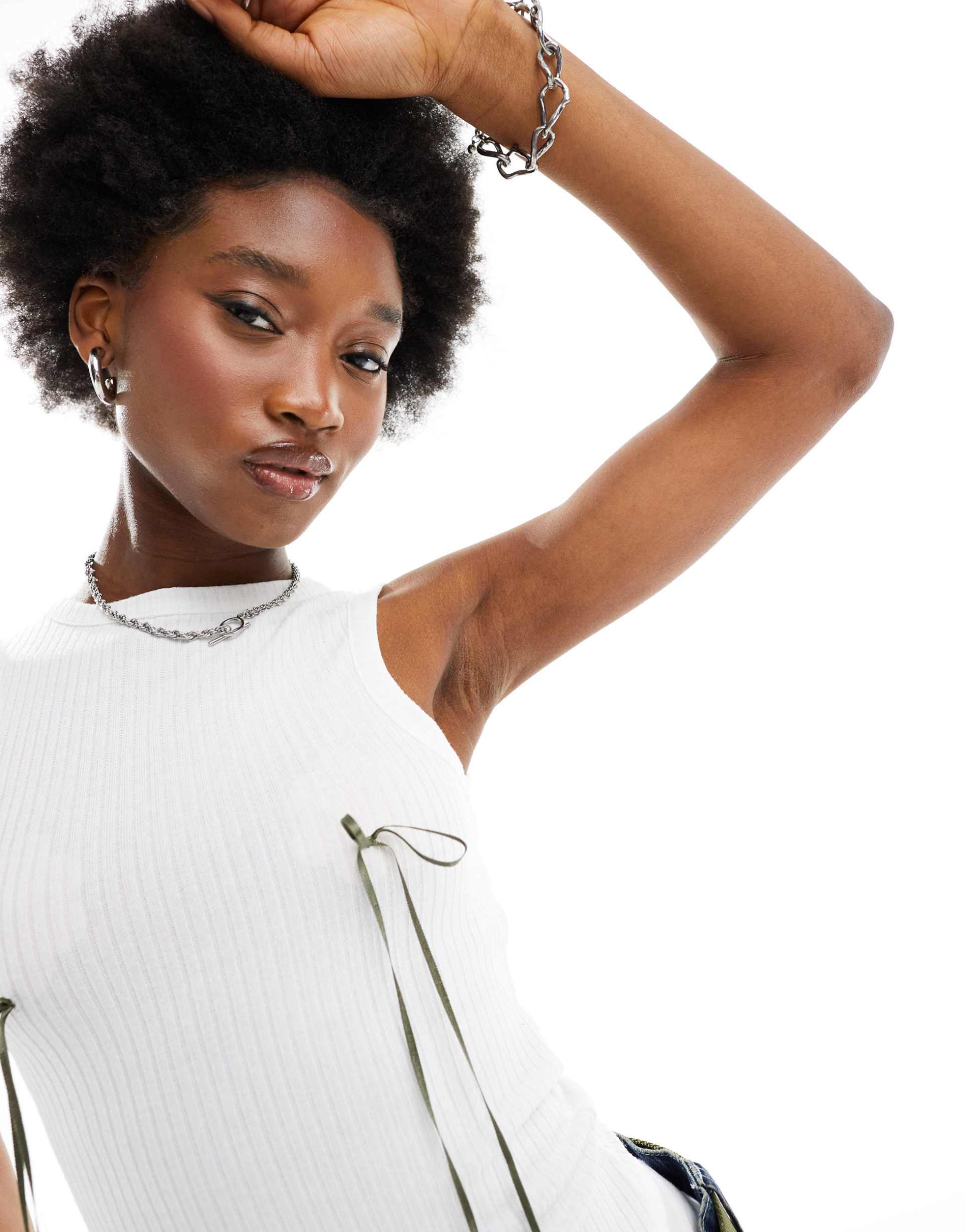 collusion ribbon trim tank top in white