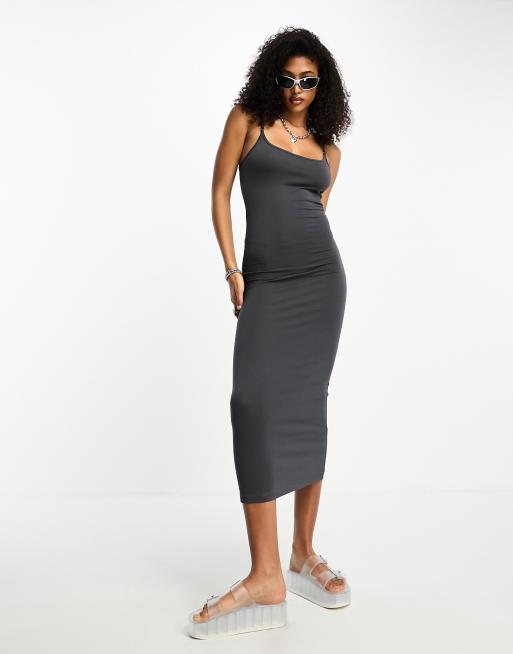 Pull&Bear strappy soft shaping maxi dress in blue grey