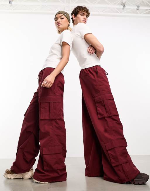 COLLUSION super high waisted wide leg tailored trousers in red