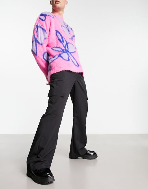 COLLUSION ripstop formal flare cargo trouser in black