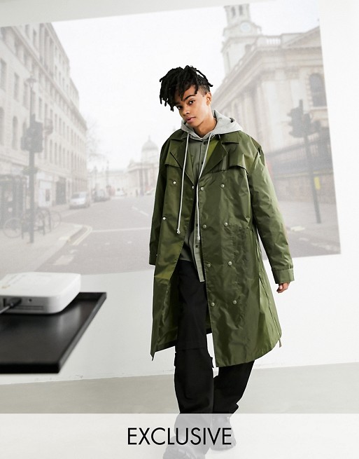 COLLUSION ripstop overcoat in green