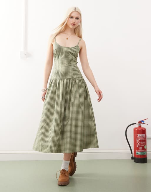 COLLUSION - Robe à carreaux longue avec dos nu et taille basse - Vert