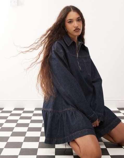 COLLUSION - Robe babydoll courte en denim - Indigo - view 1