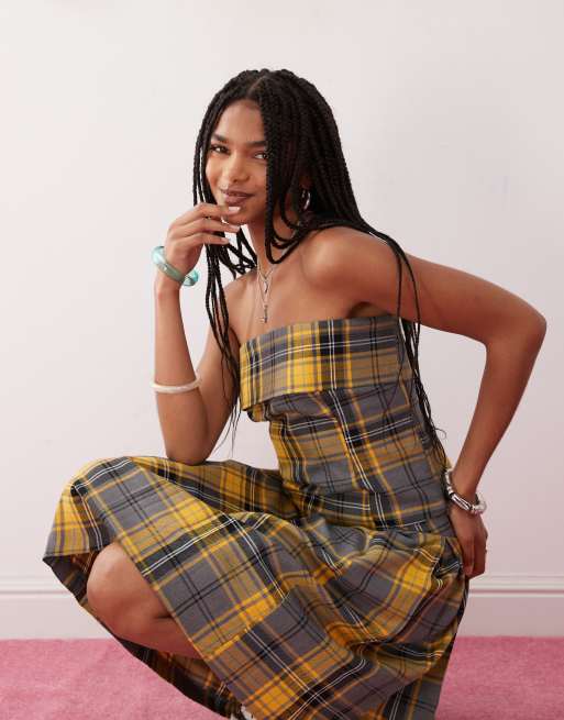 COLLUSION - Robe bandeau ajustée à carreaux - Jaune
