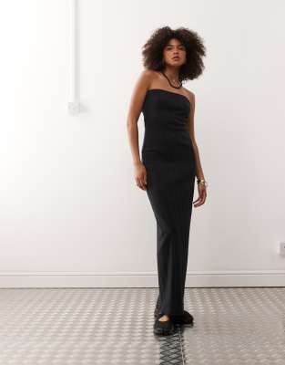 COLLUSION - Robe bandeau longue en maille pointelle - Noir