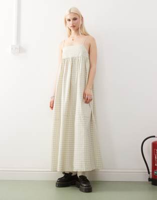 COLLUSION - Robe caraco longue en tissu à carreaux - Babeurre-Jaune