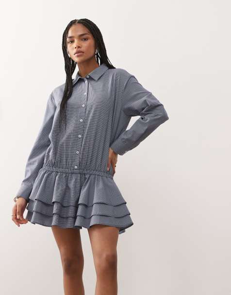 COLLUSION - Robe chemise à carreaux vichy - Bleu - view 1