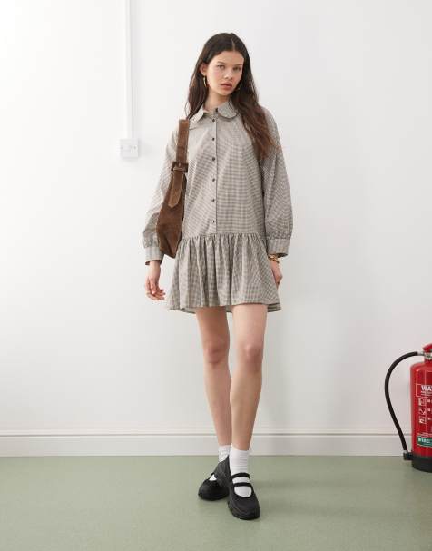 COLLUSION - Robe chemise à taille basse et carreaux - view 1
