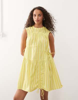 COLLUSION - Robe courte à détails froncés - Jaune à rayures-Multicolore