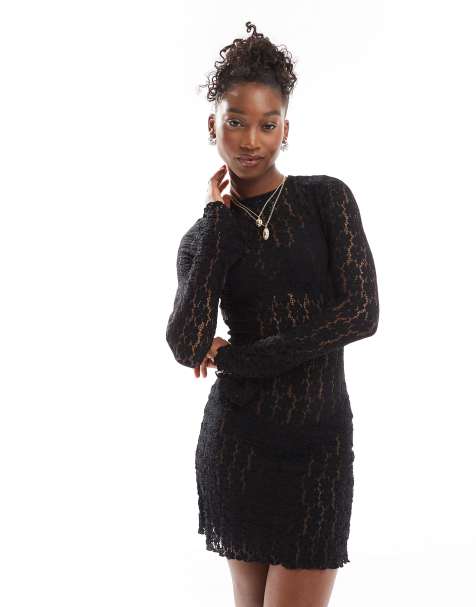 COLLUSION - Robe courte en dentelle avec dos nu style années 70 - Noir - view 1