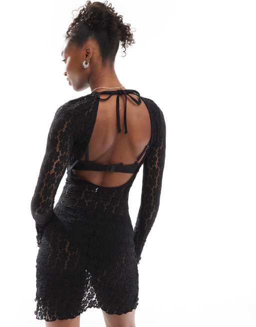 COLLUSION Robe courte en dentelle avec dos nu style annees 70 Noir ASOS
