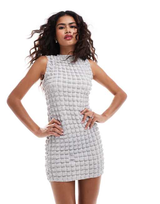 COLLUSION - Robe courte texturée à encolure bateau et carreaux vichy