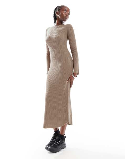 COLLUSION - Robe longue à encolure bateau - Taupe - view 1