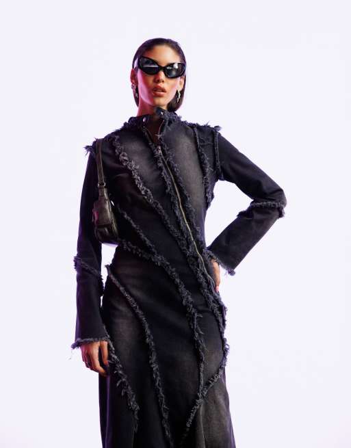 COLLUSION - Robe longue à fermeture éclair et coutures apparentes - Noir délavé, 2 de 2