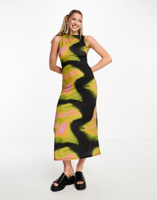 COLLUSION - Robe longue à imprimée abstrait et encolure bateau - Multicolore 