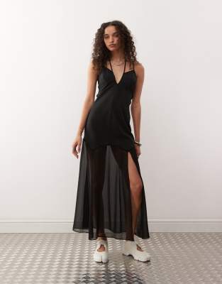 COLLUSION - Robe longue unie transparente - Noir