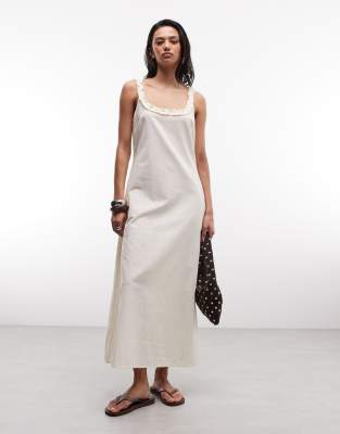 Robe mi-longue à encolure carrée et volants - Grège-Neutral 32