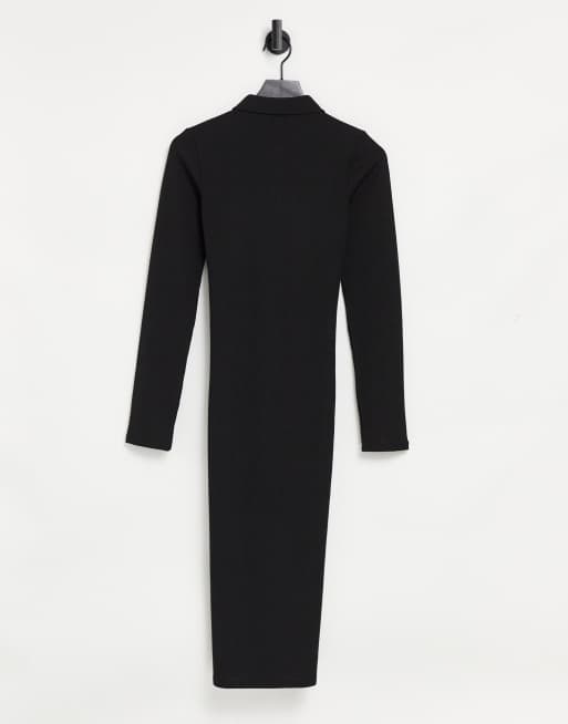 Collusion Robe Midi A Manches Longues Et Fermeture Eclair Sur Le Devant Noir Asos