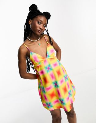 COLLUSION mini printed satin  summer slip dress in multi  - ASOS Price Checker