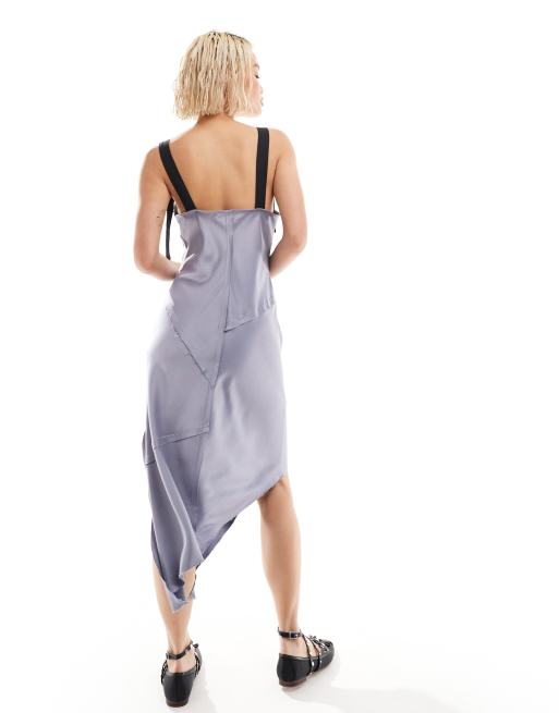 COLLUSION - Robe nuisette en satin à coutures brutes avec détails en métal - Gris argenté, 4 de 4