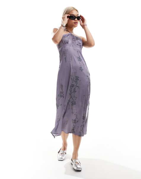 COLLUSION - Robe nuisette longue dos nu avec fleurs et détails en dentelle - Lilas - view 1
