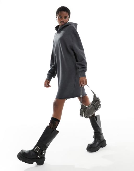 COLLUSION - Robe pull courte à capuche - Gris délavé
